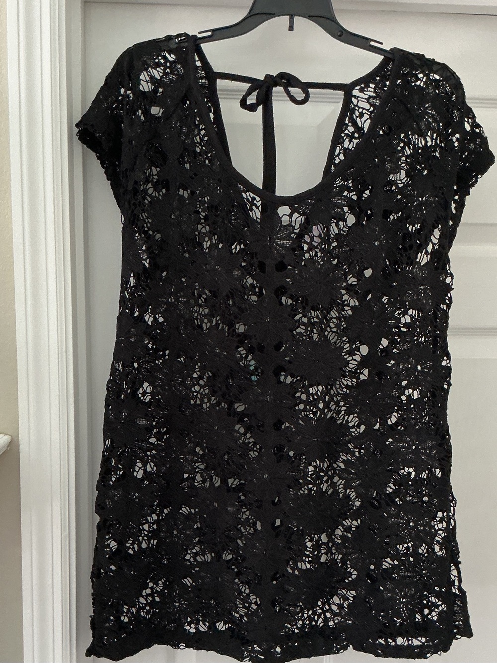 Xhileration - Black Crochet Swim Cover-Up Tunic - Women's